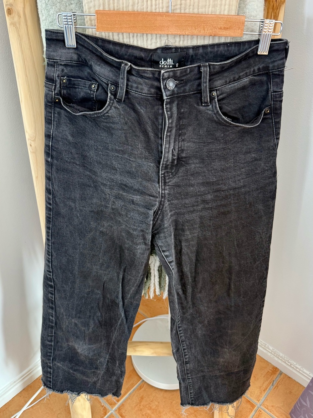 Dotti Black Cropped Wide-Leg Jeans